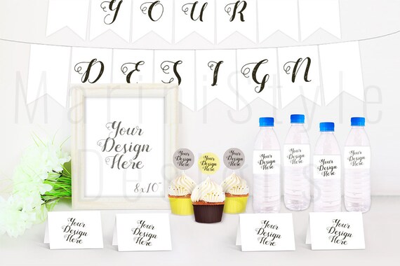 Party Mockup Bundle Water Bottle Template Frame Cards Mockup