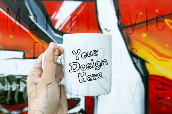 Gangster Styled Mug Mockup On Graffiti Wall Street Art