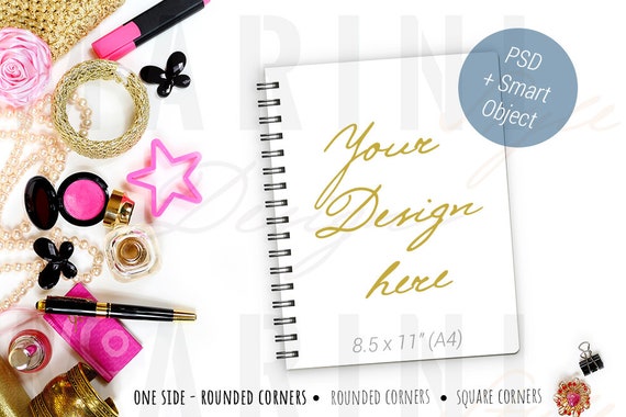 Journal Mockup On Pink Gold Feminine Styled Desk