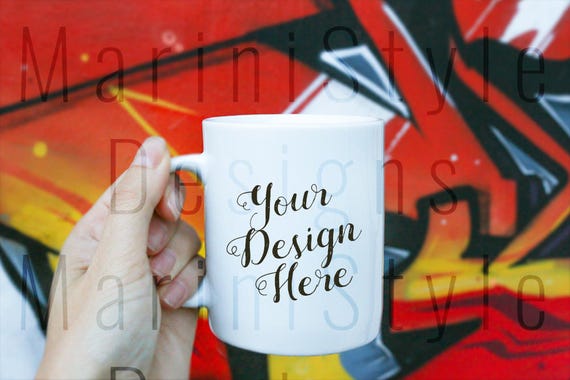 Woman Holding Mug Mockup Graffiti Background Street Art Thug Woman Holding Mug Mockup Graffiti Background Street Art Thug