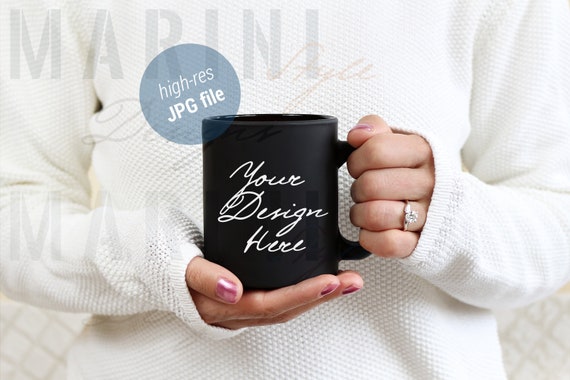 Mockup Of Female Hands With Engagement Ring Holding Black
