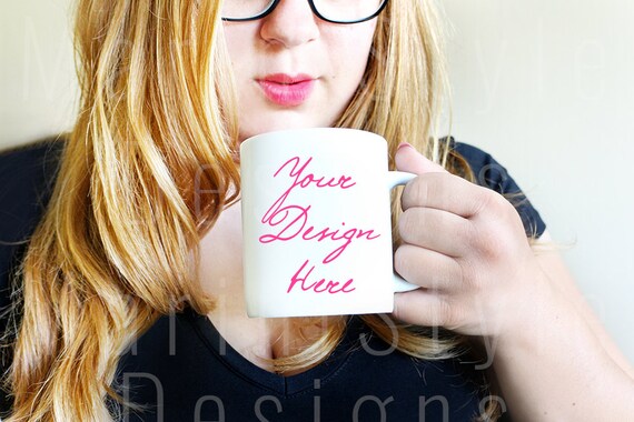 Mug Mockup Sexy Blond Woman Holding Mug Feminine Styled