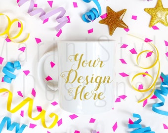 Download Free Birthday Mug Mockup, Party Styled Stock Photography, Stock photo, Stock image, White Coffee Mug, Mug Template, White Mug mock up, 381 PSD Template