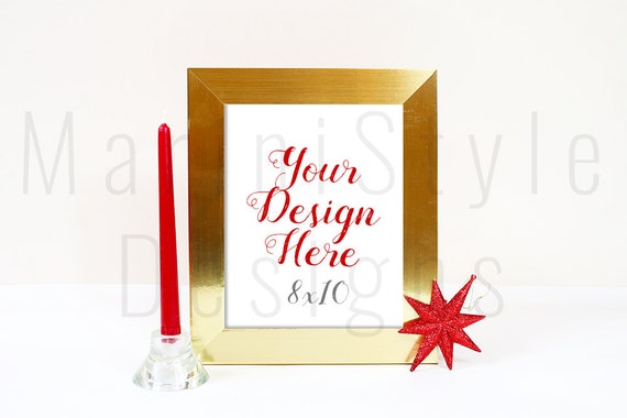 Gold Frame Mockup Empty Frame 8x10 Vertical Christmas Styled Gold Frame Mockup Empty Frame 8x10 Vertical Christmas Styled