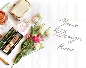 Download Social Media Mockup Stock Photo, Feminine Styled Desk, Mockup for Fashion, Lifestyle, Makeup ...