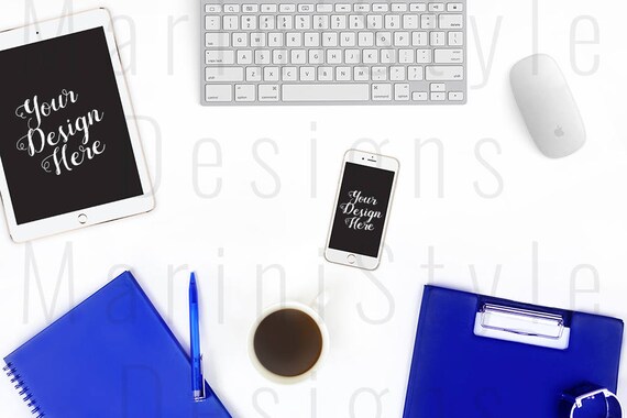 Styled Desktop Mockup Office Desk Iphone Royal Blue Navy Styled Desktop Mockup Office Desk Iphone Royal Blue Navy