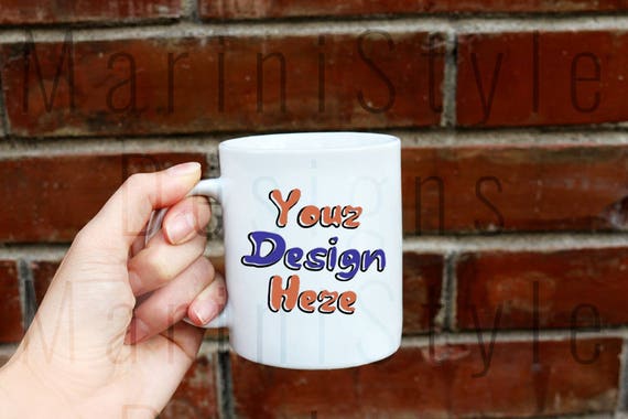 White Mug Mockup Brick Wall Background Styled Stock Photography White Mug Mockup Brick Wall Background Styled Stock Photography