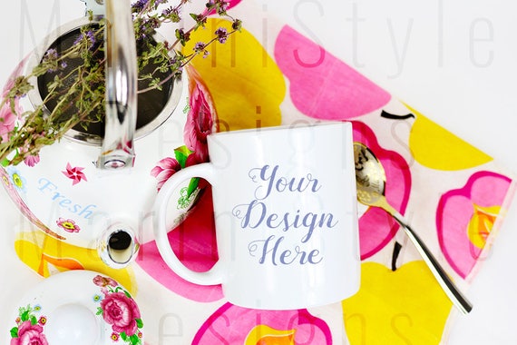 White Mug Mockup Shabby Chic Styled Stock Photography Blank