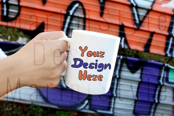 White Mug Mockup Graffiti Background Gangsta Styled Stock Photography