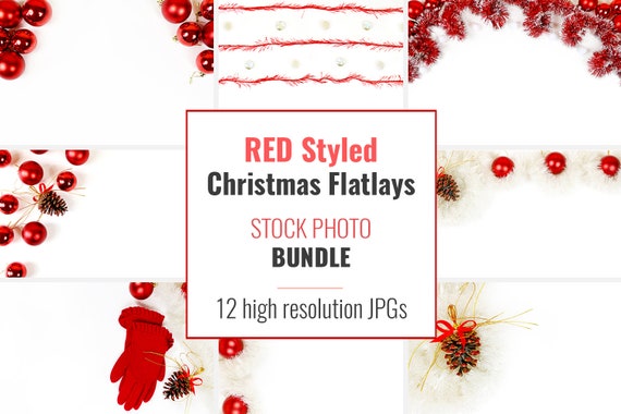 Red Christmas Flatlay Stock Photo Bundle 12 Flat Lay