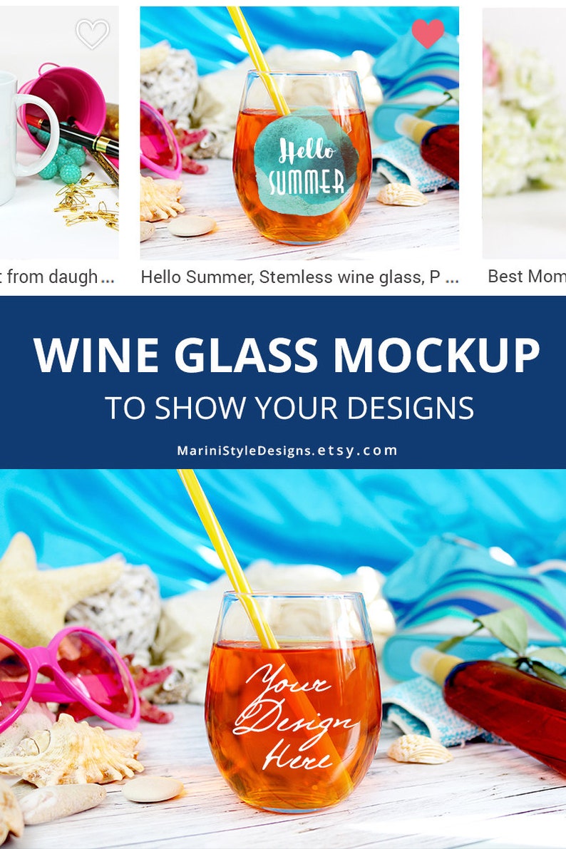 Download Summer Wine glass Mockup Beach stemless glass Mock up Wine | Etsy
