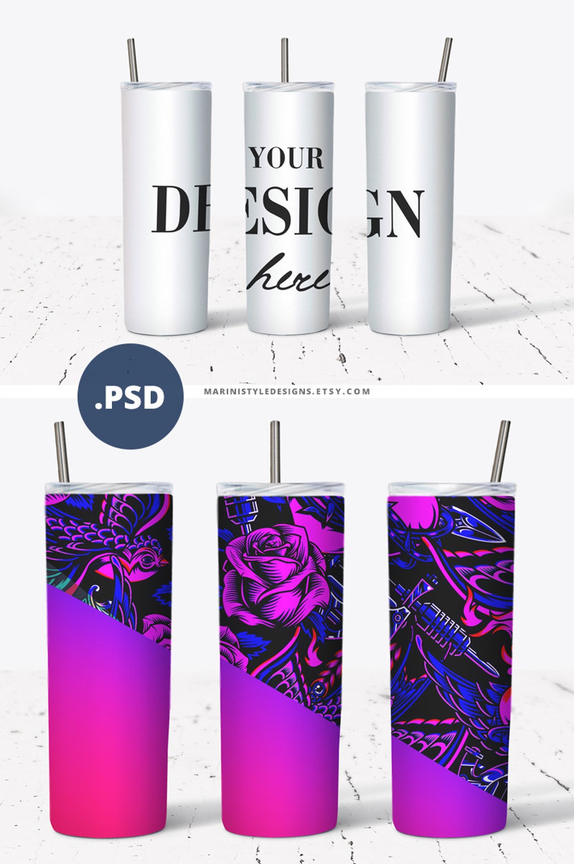 Download 20 oz Skinny Tumbler Mockup Full wrap 3 Skinny Tumblers | Etsy