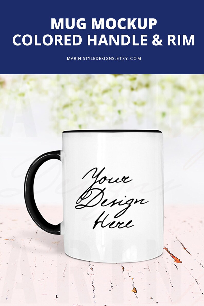 Black Handle Mug Mockup, Black Rim Mug Mockup, Colored Handle & Rim Mug Mockup Stock Photo, PSD with Smart Object to change color, 930 image 6