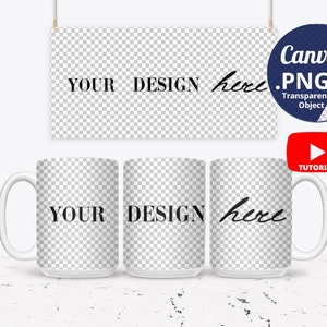 15oz Mug mockup Full wrap view, Canva transparent 15oz mug mockup with Full wrap, 3 Mugs View Mockup to overlay, 15oz Mug PNG mock up, 1255c