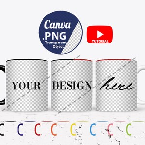 Mug Rim Design 11oz Mug Color Handle & Rim Inside Mockup Bundle, Full Wrap 3 Mugs ...