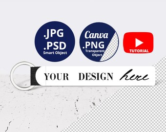 Wristlet keychain Mockup PSD Smart Object, Neoprene keychain Mockup, Fabric Wrist fob Mockup PSD PNG Canva, Minimalist background 1504