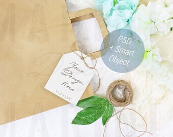 Gift Tag Mockup, boda etiqueta de la foto de la etiqueta, boda favor mockup, bolsa de bienvenida etiqueta mockup, Photoshop PSD con el objeto inteligente, 880