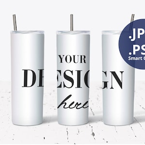 20 oz Skinny Tumbler Mockup Full wrap, 3 Skinny Tumblers Mockup, White 20oz tumbler mockup, PSD Smart Object mockup, Sublimation mockup 1225