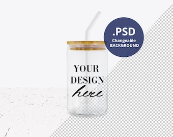 16oz Clear Glass Can Mockup, Libbey glass can mockup, Beer can glass mockup Sublimation, Transparent PNG Canva mockup, PSD Smart Object 1291