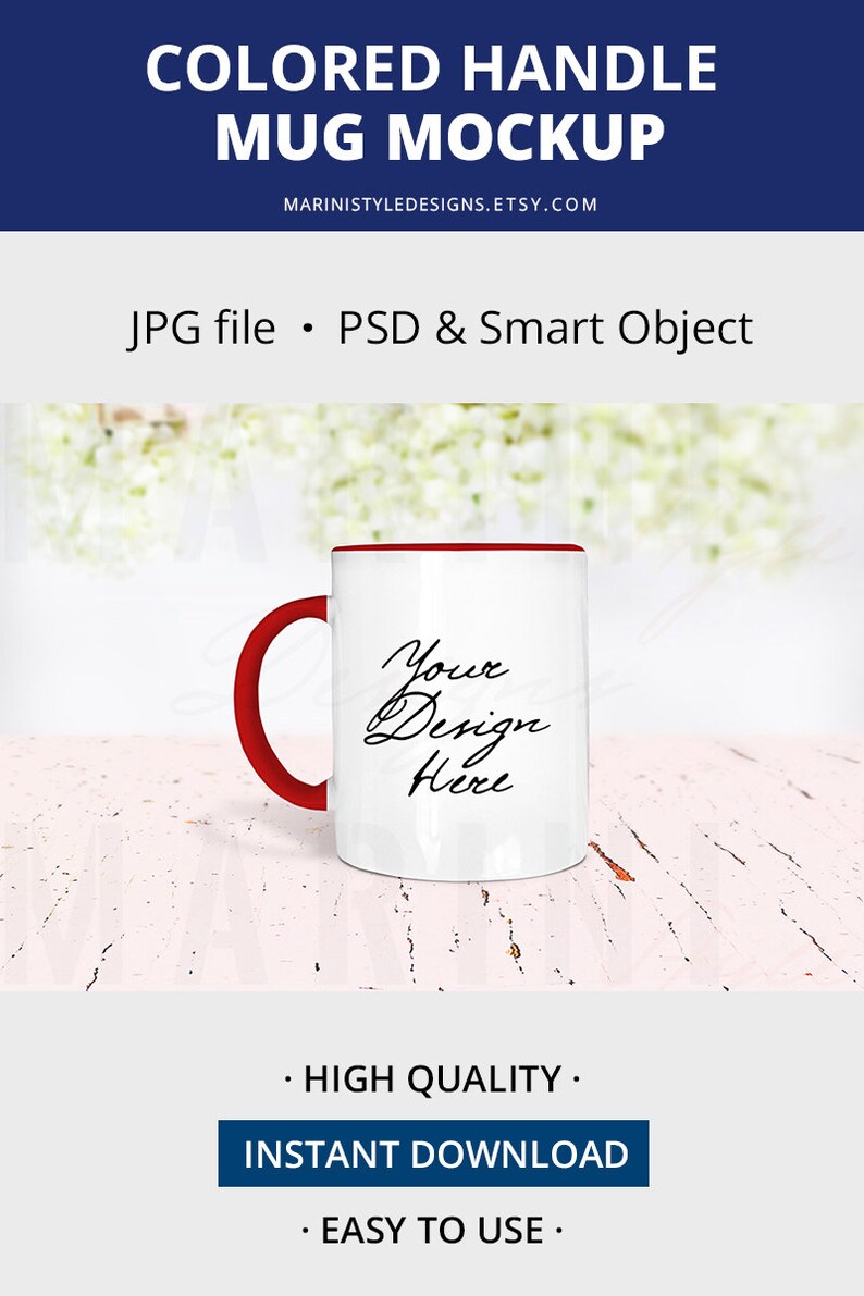 Black Handle Mug Mockup, Black Rim Mug Mockup, Colored Handle & Rim Mug Mockup Stock Photo, PSD with Smart Object to change color, 930 image 3