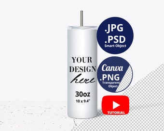 Single 30oz Skinny Tumbler Mockup, Straight 30 oz Tumbler Mockup PSD Smart Objects, White 30oz Tumbler Mockup with editable background, 1309