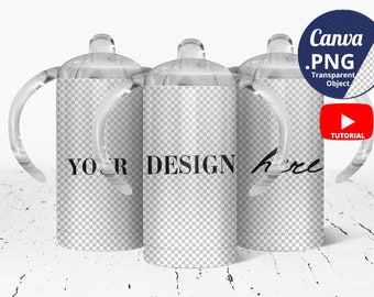Vue complète de l'enveloppement 3 maquettes de tasses à bec pour Canva, gobelet à bec pour enfants avec maquette de couvercles, maquette de gobelet à bec de 12 oz superposition PNG transparente 1244-3c