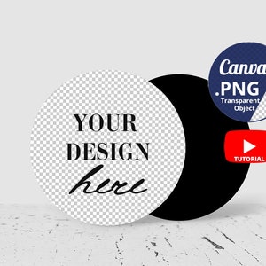 Runder Magnet Mockup Canva PNG transparent, Magnet schwarz Rückseite Mockup, Magnet Mockup vorn und hinten, 1446-2c