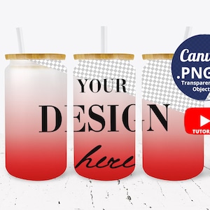3 views Canva Mockup Red Gradient Frosted Glass Can Full Wrap, 3 Ombre Frosted Libbey glass can mockup, Beer can glass mockup PNG 1412c