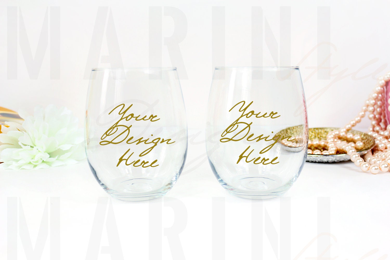 Download Two 2 Stemless Wine Glasses Mockup Wine Glass Stock Photo Etsy