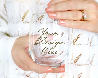 Stemless wine glass Mockup, Woman holding wine glass Mock up with engagement ring, Wine glass Stock Photo, Vinyl decal Mockup, 904