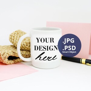 Minimalist coffee mug mockup, 11oz mug mockup on pink & gold background, Feminine Coffee mug stock photo, Romantic Coffee cup mockup, 266