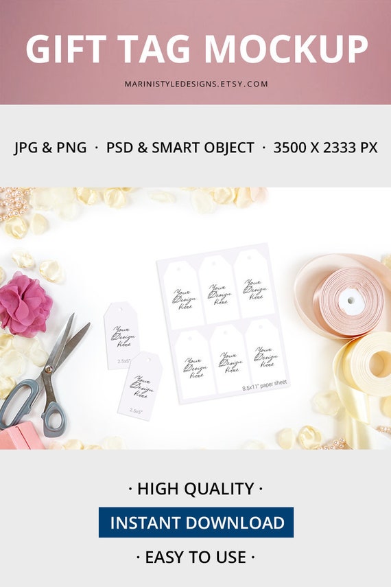Gift Tag Mockup on paper sheet, Gift Tag Template, Thank you tags mockup, Wedding favor tag mockup, Label Tag Mockup, Smart Object PSD, 589