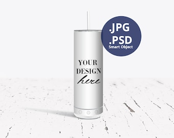 Maqueta de vaso de 20 oz con altavoz Bluetooth, maqueta de vaso de altavoz Bluetooth delgado y delgado, maqueta de objeto inteligente PSD de Tumbler delgado, 1285-A