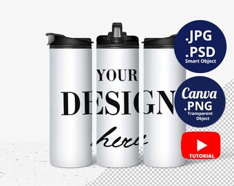 18oz Dual Flip Tumbler Mockup Full wrap, 18oz Hogg Tumbler Mockup, 3 Dual Flip Skinny Tumblers Mockup, PSD mockup Smart object, PNG, 1527