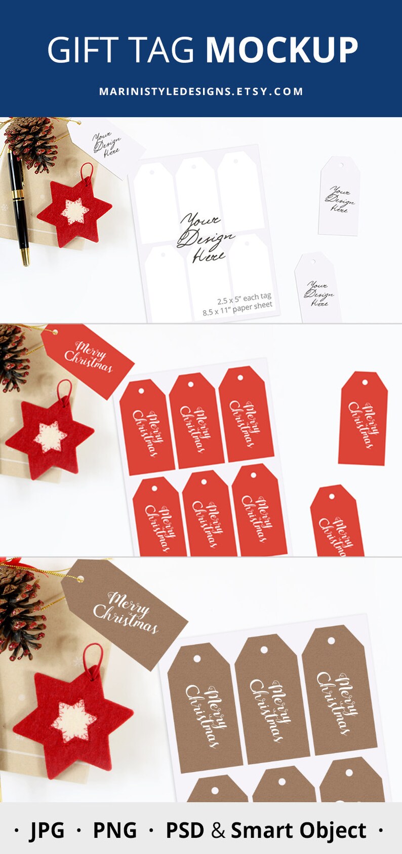 Christmas Gift Tag Mockup Tag Mockup on A4 paper sheet