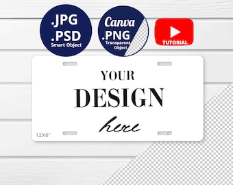 License Plate Mockup PSD Smart Object, Sublimation Car Tag Mockup, Automotive License Plate Mockup PSD PNG Canva, Minimalist background 1503