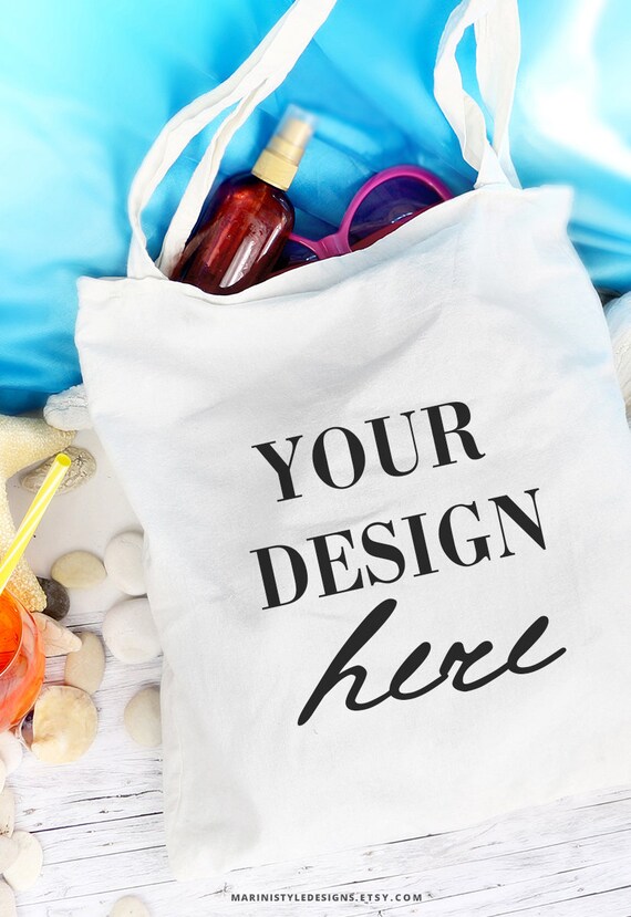 Beach Tote Bag Mockup Summer Canvas Tote Mockup White Canvas Etsy