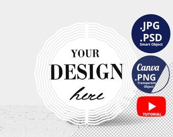 Wind Spinner Mockup PSD Smart Object,  Blank Round Wind Spinner Mockup white minimalist background, Sublimation Mockup PSD PNG Canva, 1417