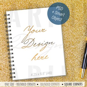Notebook mockup on Glitter Gold Desk, Spiral Planner mockup, Spiral bound Notebook Stock Photo, PSD & Smart Object, SVG mockup, 343