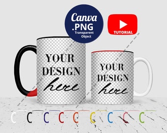 11oz & 15oz Mug color handle and rim inside Mockup Bundle, Canva PNG Mug Mockup optional color, Full wrap Mug Mockup Bundle PNG Canva 1515c