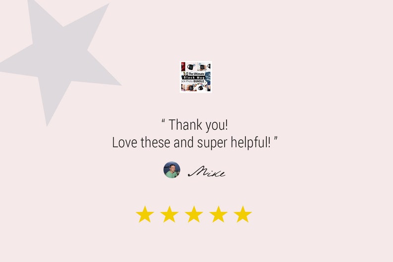 May include: A customer review with a light pink background. The review includes the text "Thank you! Love these and super helpful!" and a five-star rating. The reviewer's name is Mike.