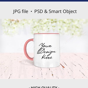 Black Handle Mug Mockup, Black Rim Mug Mockup, Colored Handle & Rim Mug Mockup Stock Photo, PSD with Smart Object to change color, 930 image 2