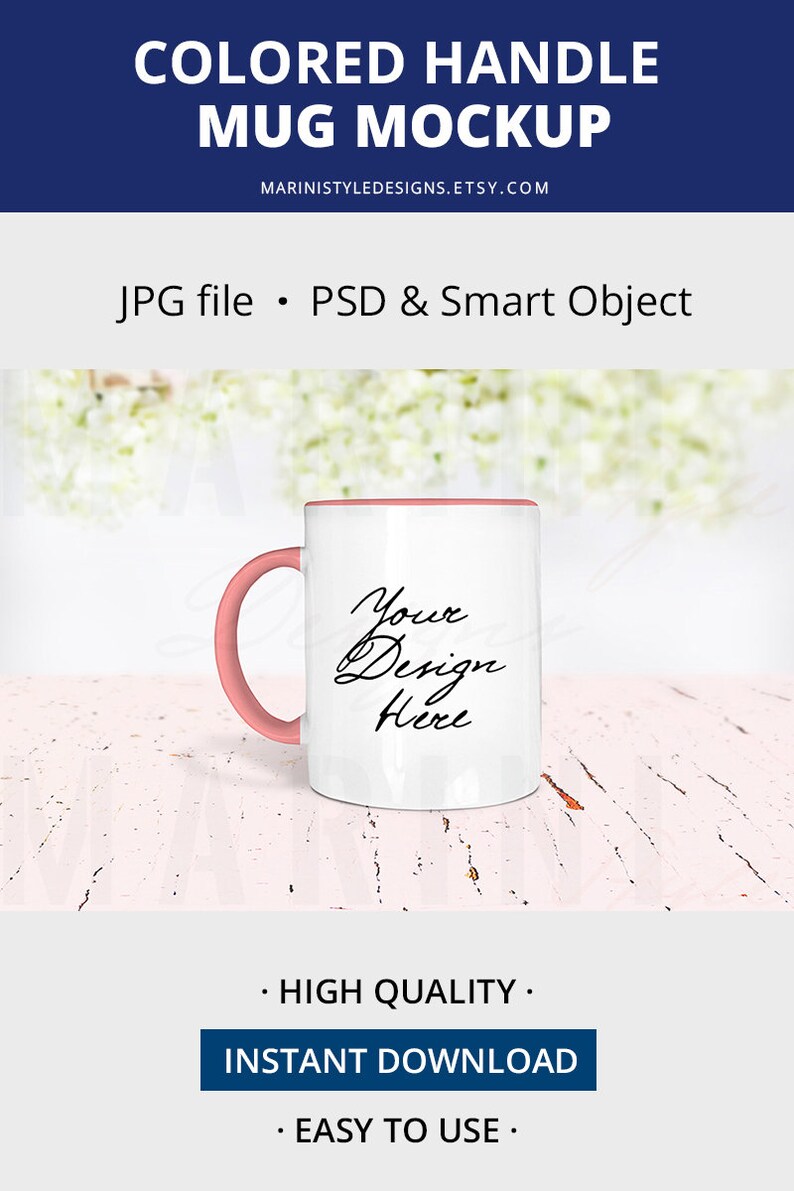 Black Handle Mug Mockup, Black Rim Mug Mockup, Colored Handle & Rim Mug Mockup Stock Photo, PSD with Smart Object to change color, 930 image 2