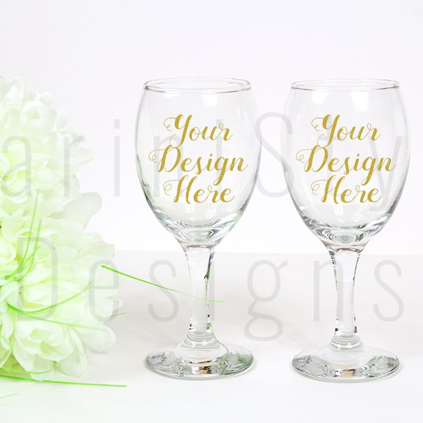 Stemmed Wine Glass Mockup, 2 Two Wine Glasses Mockup, 2 Two Stem Wine Glass Stock Photo Mockup, Wine Glass decal mockup, Vinyl mockup, 347