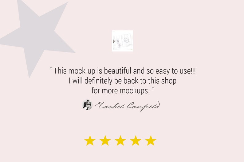Puede incluir: Cinco estrellas doradas y una rese&ntilde;a de un cliente que dice: "&iexcl;Esta maqueta es preciosa y tan f&aacute;cil de usar! &iexcl;Definitivamente volver&eacute; a esta tienda para comprar m&aacute;s maquetas!" La rese&ntilde;a est&aacute; firmada por "Machel Canfield."