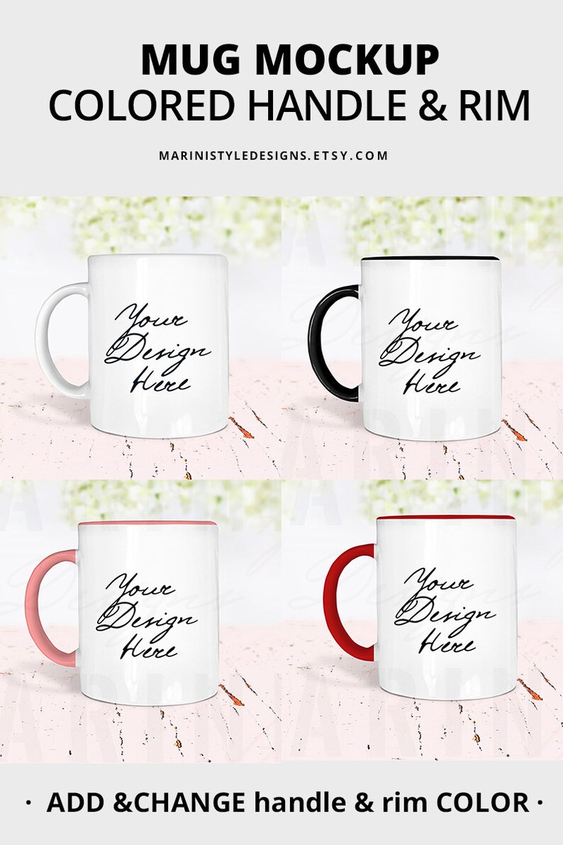 Black Handle Mug Mockup, Black Rim Mug Mockup, Colored Handle & Rim Mug Mockup Stock Photo, PSD with Smart Object to change color, 930 image 5