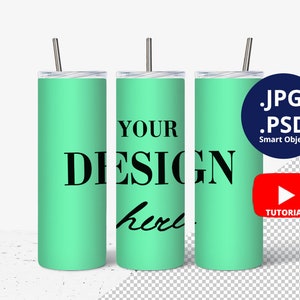 Glow in the dark 20oz Skinny Tumbler Mockup, 3 Full Wrap View Skinny Tumbler Mockup Glow in the dark, Mockup PSD Smart Objects, 1535