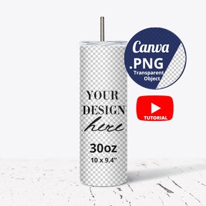 Single 30oz Skinny Tumbler Mockup for Canva, Straight 30oz Skinny Tumbler Mockup with transparent background, 30oz Tumbler Mockup PNG, 1309c
