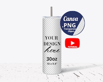Single 30oz Skinny Tumbler Mockup for Canva, Straight 30oz Skinny Tumbler Mockup with transparent background, 30oz Tumbler Mockup PNG, 1309c