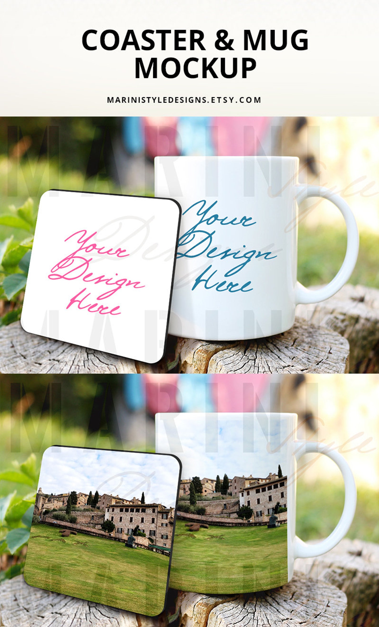 Mug & Coaster Mockup Square coaster and mug set mock up | Etsy